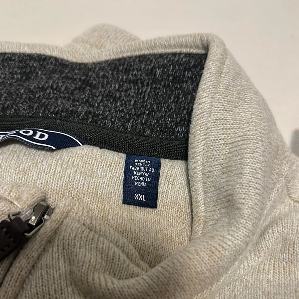 Izod Cream Zip Up Sweater with Embroidered Logo